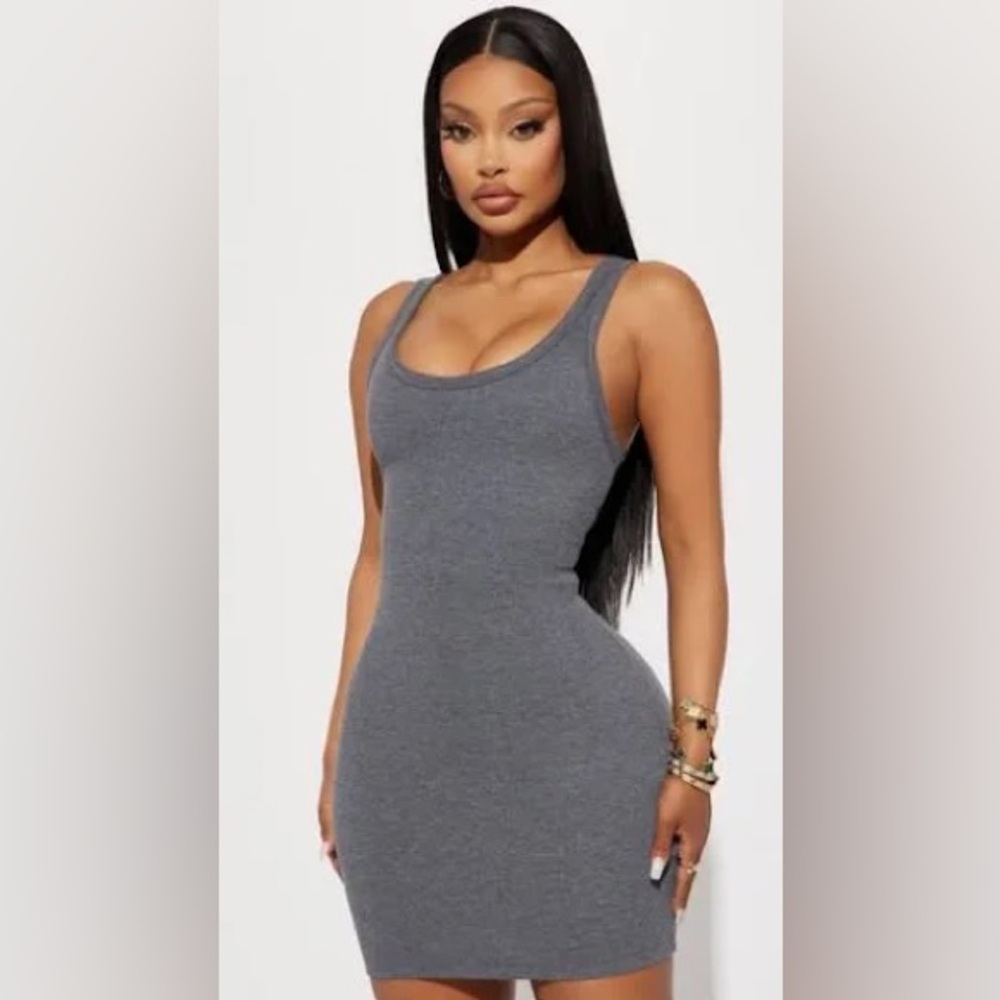 🌹FASHION NOVA • Charcoal Gray Body Con Ribbed Tank Dress